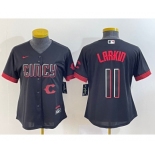 Women's Cincinnati Reds #11 Barry Larkin Black 2023 City Connect Cool Base Stitched Jersey1