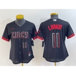 Women's Cincinnati Reds #11 Barry Larkin Number Black 2023 City Connect Cool Base Stitched Jersey2