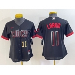 Women's Cincinnati Reds #11 Barry Larkin Number Black 2023 City Connect Cool Base Stitched Jersey