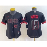 Women's Cincinnati Reds #19 Joey Votto Black 2023 City Connect Cool Base Stitched Jersey1