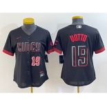 Women's Cincinnati Reds #19 Joey Votto Number Black 2023 City Connect Cool Base Stitched Jersey2