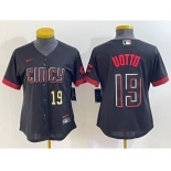 Women's Cincinnati Reds #19 Joey Votto Number Black 2023 City Connect Cool Base Stitched Jersey