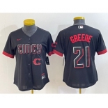 Women's Cincinnati Reds #21 Hunter Greene Black 2023 City Connect Cool Base Stitched Jersey