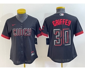 Women's Cincinnati Reds #30 Ken Griffey Jr Black 2023 City Connect Cool Base Stitched Jersey1