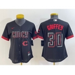 Women's Cincinnati Reds #30 Ken Griffey Jr Black 2023 City Connect Cool Base Stitched Jersey