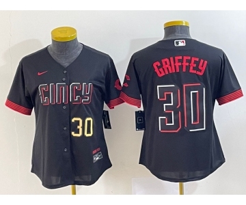 Women's Cincinnati Reds #30 Ken Griffey Jr Number Black 2023 City Connect Cool Base Stitched Jersey1