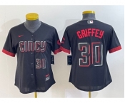 Women's Cincinnati Reds #30 Ken Griffey Jr Number Black 2023 City Connect Cool Base Stitched Jersey2