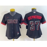 Women's Cincinnati Reds #37 Tyler Stephenson Black 2023 City Connect Cool Base Stitched Jersey1