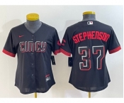 Women's Cincinnati Reds #37 Tyler Stephenson Black 2023 City Connect Cool Base Stitched Jersey1