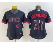 Women's Cincinnati Reds #37 Tyler Stephenson Black 2023 City Connect Cool Base Stitched Jersey