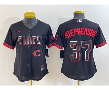 Women's Cincinnati Reds #37 Tyler Stephenson Black 2023 City Connect Cool Base Stitched Jersey