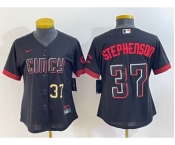 Women's Cincinnati Reds #37 Tyler Stephenson Number Black 2023 City Connect Cool Base Stitched Jersey1