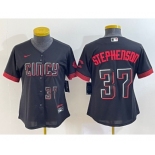 Women's Cincinnati Reds #37 Tyler Stephenson Number Black 2023 City Connect Cool Base Stitched Jersey2