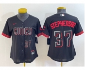 Women's Cincinnati Reds #37 Tyler Stephenson Number Black 2023 City Connect Cool Base Stitched Jersey2