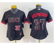 Women's Cincinnati Reds #37 Tyler Stephenson Number Black 2023 City Connect Cool Base Stitched Jersey