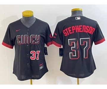 Women's Cincinnati Reds #37 Tyler Stephenson Number Black 2023 City Connect Cool Base Stitched Jersey