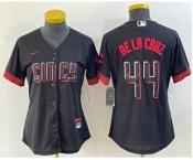 Women's Cincinnati Reds #44 Elly De La Cruz Black 2023 City Connect Cool Base Stitched Baseball Jersey1