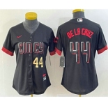 Women's Cincinnati Reds #44 Elly De La Cruz Number Black 2023 City Connect Cool Base Stitched Baseball Jersey1