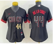 Women's Cincinnati Reds #44 Elly De La Cruz Number Black 2023 City Connect Cool Base Stitched Baseball Jersey1