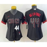 Women's Cincinnati Reds #44 Elly De La Cruz Number Black 2023 City Connect Cool Base Stitched Baseball Jersey2