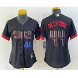 Women's Cincinnati Reds #44 Elly De La Cruz Number Black 2023 City Connect Cool Base Stitched Baseball Jersey3