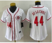 Women's Cincinnati Reds #44 Elly De La Cruz Number White With Patch Cool Base Stitched Jersey