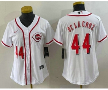 Women's Cincinnati Reds #44 Elly De La Cruz Number White With Patch Cool Base Stitched Jersey