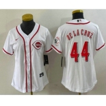 Women's Cincinnati Reds #44 Elly De La Cruz White With Patch Cool Base Stitched Jersey