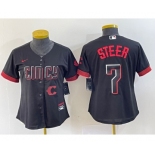 Women's Cincinnati Reds #7 Spencer Steer Black 2023 City Connect Cool Base Stitched Baseball Jersey1