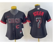 Women's Cincinnati Reds #7 Spencer Steer Black 2023 City Connect Cool Base Stitched Baseball Jersey1