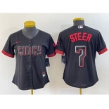 Women's Cincinnati Reds #7 Spencer Steer Black 2023 City Connect Cool Base Stitched Baseball Jersey