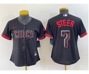 Women's Cincinnati Reds #7 Spencer Steer Black 2023 City Connect Cool Base Stitched Baseball Jersey