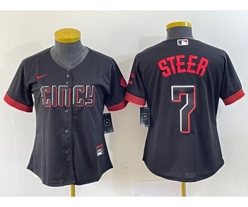 Women's Cincinnati Reds #7 Spencer Steer Black 2023 City Connect Cool Base Stitched Baseball Jersey