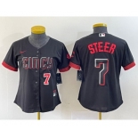 Women's Cincinnati Reds #7 Spencer Steer Numer Black 2023 City Connect Cool Base Stitched Baseball Jersey1