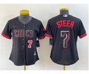 Women's Cincinnati Reds #7 Spencer Steer Numer Black 2023 City Connect Cool Base Stitched Baseball Jersey1