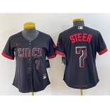 Women's Cincinnati Reds #7 Spencer Steer Numer Black 2023 City Connect Cool Base Stitched Baseball Jersey2