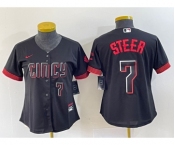 Women's Cincinnati Reds #7 Spencer Steer Numer Black 2023 City Connect Cool Base Stitched Baseball Jersey2