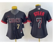 Women's Cincinnati Reds #7 Spencer Steer Numer Black 2023 City Connect Cool Base Stitched Baseball Jersey