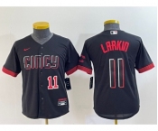 Youth Cincinnati Reds #11 Barry Larkin Number Black 2023 City Connect Cool Base Stitched Jersey1