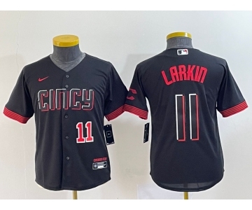 Youth Cincinnati Reds #11 Barry Larkin Number Black 2023 City Connect Cool Base Stitched Jersey1