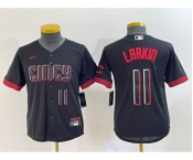 Youth Cincinnati Reds #11 Barry Larkin Number Black 2023 City Connect Cool Base Stitched Jersey2