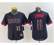 Youth Cincinnati Reds #11 Barry Larkin Number Black 2023 City Connect Cool Base Stitched Jersey