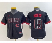 Youth Cincinnati Reds #19 Joey Votto Black 2023 City Connect Cool Base Stitched Jersey1