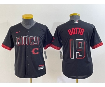 Youth Cincinnati Reds #19 Joey Votto Black 2023 City Connect Cool Base Stitched Jersey1