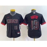 Youth Cincinnati Reds #19 Joey Votto Number Black 2023 City Connect Cool Base Stitched Jersey1