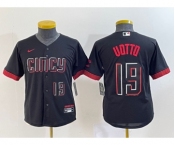 Youth Cincinnati Reds #19 Joey Votto Number Black 2023 City Connect Cool Base Stitched Jersey1