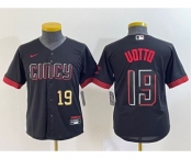 Youth Cincinnati Reds #19 Joey Votto Number Black 2023 City Connect Cool Base Stitched Jersey2