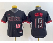 Youth Cincinnati Reds #19 Joey Votto Number Black 2023 City Connect Cool Base Stitched Jersey