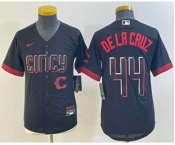 Youth Cincinnati Reds #44 Elly De La Cruz Black 2023 City Connect Cool Base Stitched Jersey