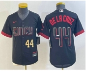 Youth Cincinnati Reds #44 Elly De La Cruz Number Black 2023 City Connect Cool Base Stitched Jersey 1